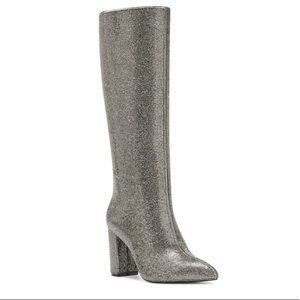 NWT INC Womens Paiton Sequin Block-Heel Boots | Size 6 | Pewter Crystal